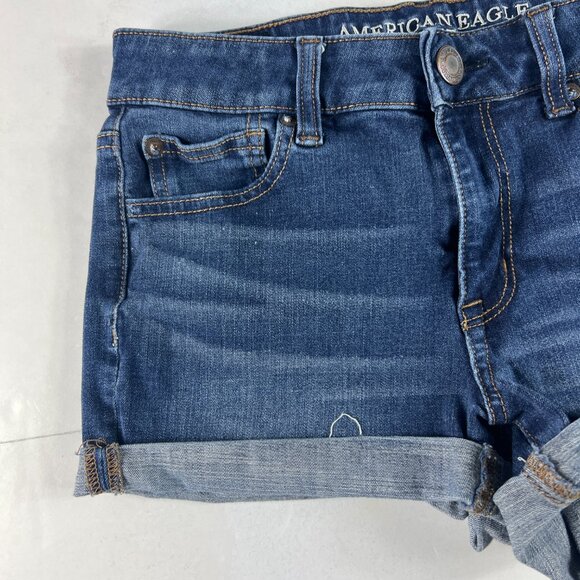 American Eagle Shorts Women's 27* Hi Rise Shortie Blue Cuffed Denim Jorts Tag 4 - Picture 2 of 16